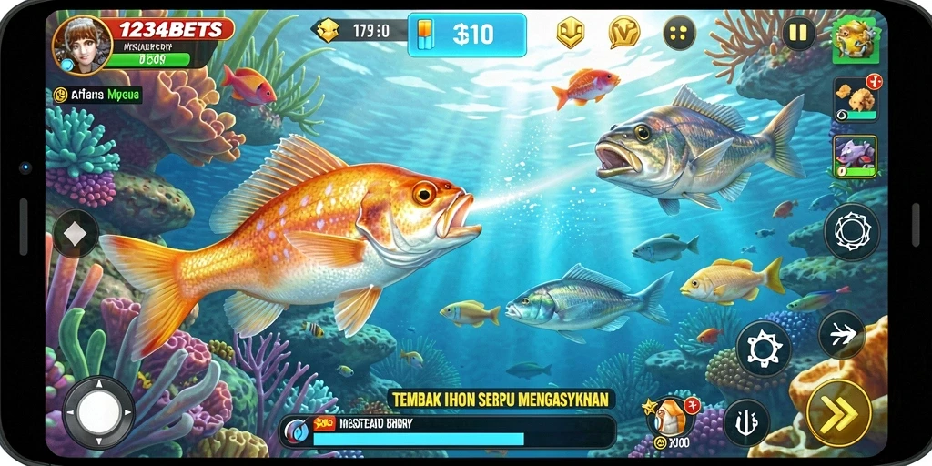 Tampilan gameplay 1234BETS saat menangkap ikan.