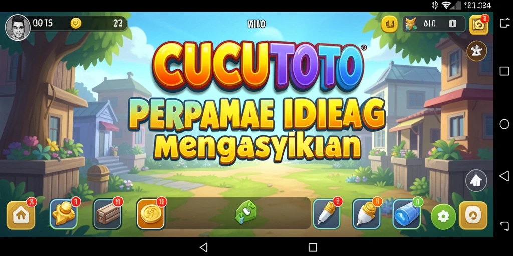 Screenshot permainan CUCUTOTO menampilkan karakter yang sedang mengumpulkan sumber daya.