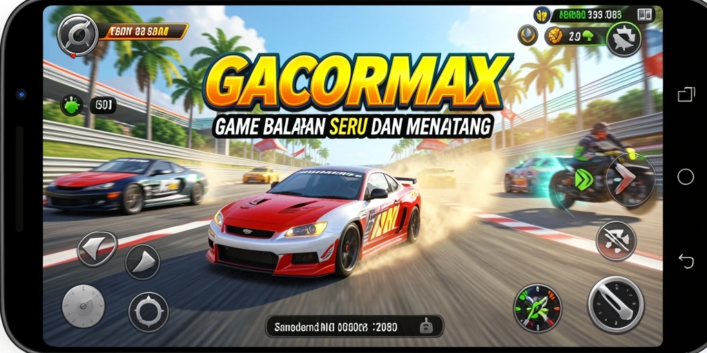 Screenshot GACORMAX menampilkan balapan mendebarkan di trek yang menantang.