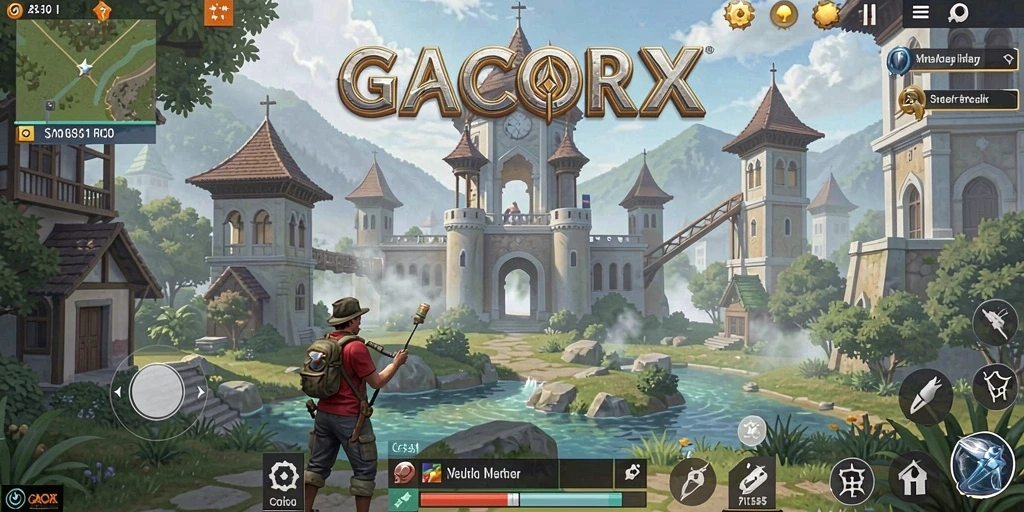 Screenshot gameplay GACORX menampilkan pertarungan mendebarkan melawan gelombang musuh.