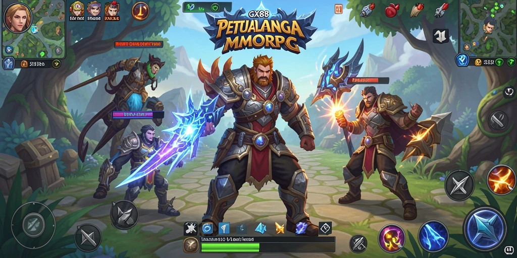 Gameplay GX88 dengan pertempuran seru dan eksplorasi dunia fantasi.