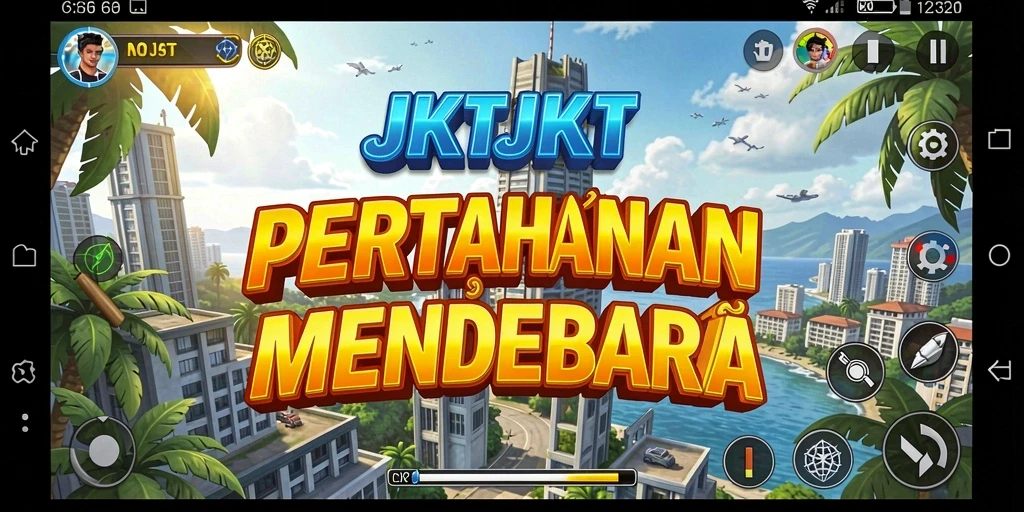 Tampilan menara dan musuh dalam gameplay JKTJKT yang mendebarkan.