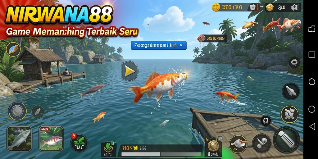 Tampilan gameplay yang mendebarkan di NIRWANA88 saat memancing ikan besar.