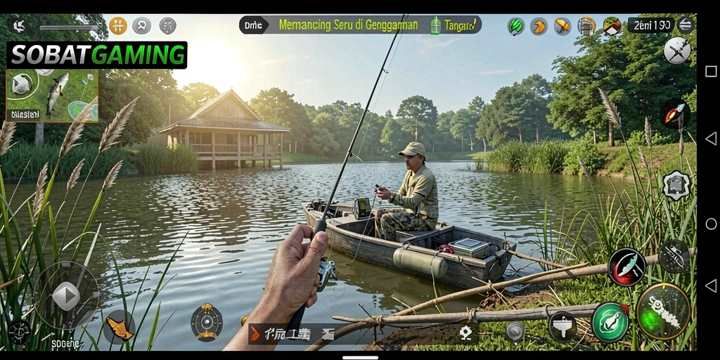 Tampilan gameplay SOBATGAMING yang menampilkan aksi memancing seru.
