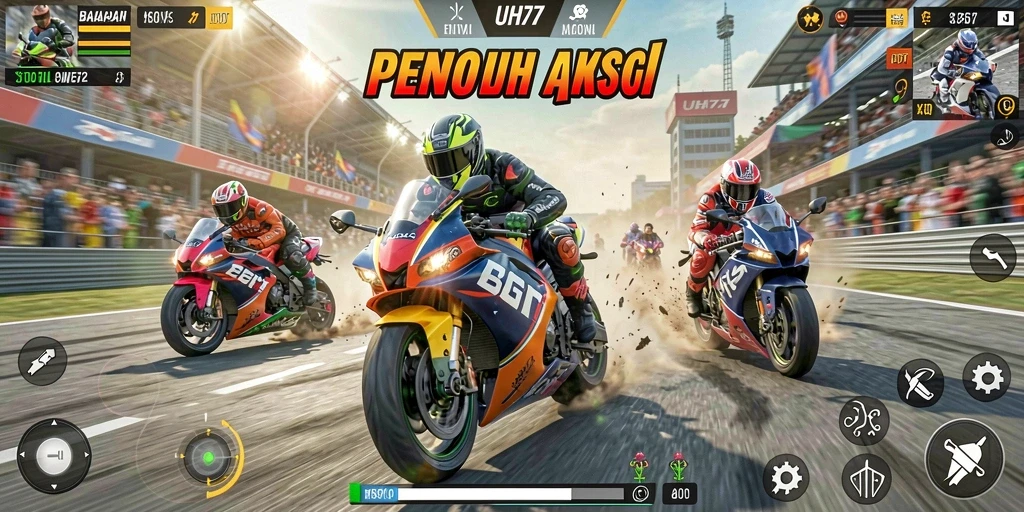 Gameplay menegangkan di balapan motor UH77.