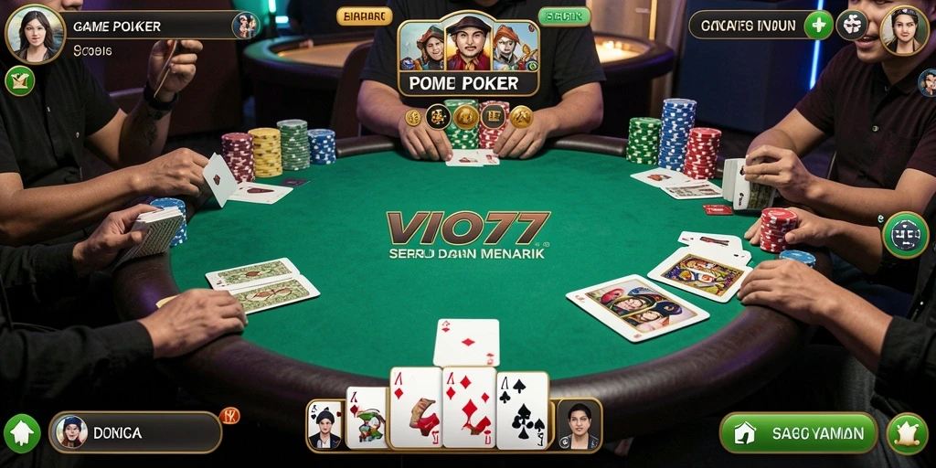 Tampilan dinamis dari gameplay VIO77 yang menampilkan poker di ponsel.